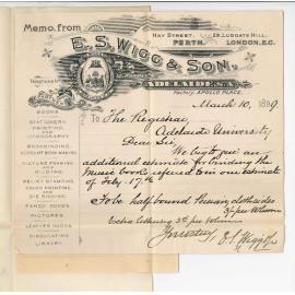 E S Wigg and Son - Adelaide - Quotation for Binding Music