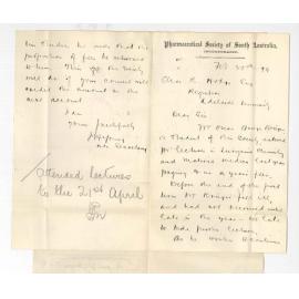 J H Young - Honorary Secretary - Pharmaceutical Society of South Australia - Concerning fees paid by Mr O G Kruger