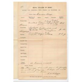 C Herbert H Parry - Director - Royal College of Music - London - Progress Report Miss Mary Corvan