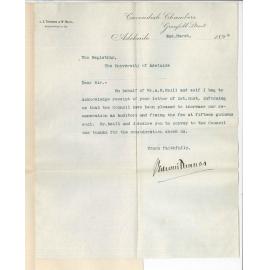 J Edwin Thomas - Grenfell Street - Thanking Council for Increase in Auditors remuneration