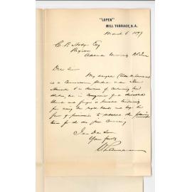 V Lawrence - North Adelaide - Concerning Miss A M Lawrence's studies at Conservatorium