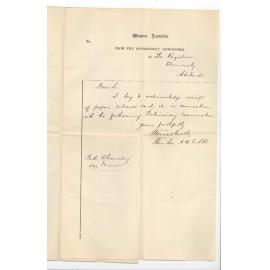 W Ernest Cooke - Honorary Secretary - Government Astronomer - Western Australia - Acknowledging receipt of papers in connection with Preliminary Examination