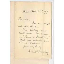 Sir Herbert Oakeley - Dover - Forwarding Receipt and verses on Bach and Beethoven