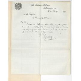 Reverend T J Smith - Narracoorte - Request for Preliminary Pamphlets 1896 1897 1898