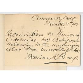 Miss Marion Kirkwood Kemp - Currency Creek - Acknowledging receipt of Certificates