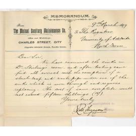 Mutual Sanitary Maintenance Company - Adelaide - Offer to purchase fencing on University Grounds Report re Sinks