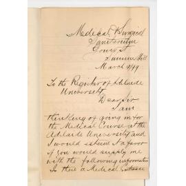 A W Semmens - Summer Hill NSW - Information re Medical Course