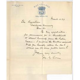 William George Torr - Way College - Unley - Withdrawing W H Shuttleworth from Preliminary