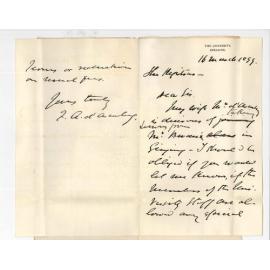 Frederick Augustus d'Arenberg - University - Concerning Mrs d'Arenbergs studies at the Conservatorium