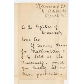 Miss Rachel Gellert - North Adelaide - Concerning Evening Classes