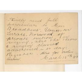 Miss Broadbent - Norwood - Particulars Conservatorium