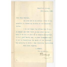 Miss F Evans - Wakefield Street - Discontinuing lessons at The Conservatorium