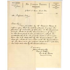 Frank Pullin - Secretary to Edward Reeves - Mr Reeves will accept appointment as Instructor of Elocution at Conservatorium