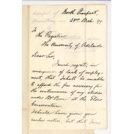 Harold Evans - North Prospect - Will not continue lessons at Conservatorium