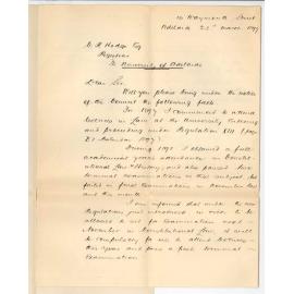 Theodore Henry Nicholls - University - Application for exemption from attendance of Law lectures
