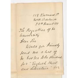 Miss E Trurie - North Adelaide - Requesting list of textbooks for Senior Public Examination