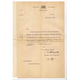 L W Stanton - Education Department - Mr R O Nadebaum will attend lectures at University