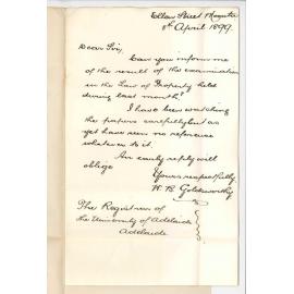 William Beazley Goldsworthy - Moonta - Request for the results in the Law of Property Examination