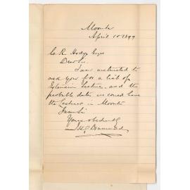 Dr J H G Drummond - Moonta - Information concerning Extension Lectures