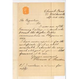 Miss Florence L Sanders - North Walkerville - Request for Certificate