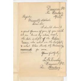 L H Crosby - Dawson Post Office - Information concerning Preliminary Examination