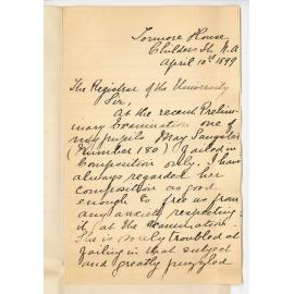 Miss Caroline Jacob - North Adelaide - Failure of May Sangster in Preliminary Examination