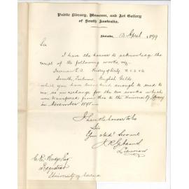 Joseph Robert George Adams - Acknowledging receipt of books