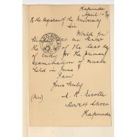 Miss Mabel R Nicolle - Kapunda - Last day of entry for the Music Exam