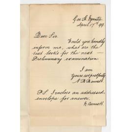 N B Bennett - Moonta - Information on textbooks for Preliminary exams