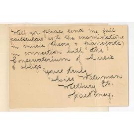 Miss Waterman - Hackney - Request for particulars in music examination