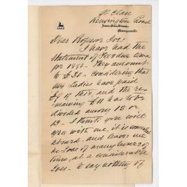 Wybert Reeve - Kensington - Regarding statement of fees due for 1898 Elocution Class