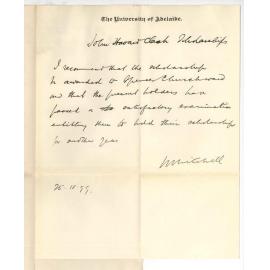 Professor William Mitchell - The University - Recommends that the scholarship is awarded to John Howard Clark