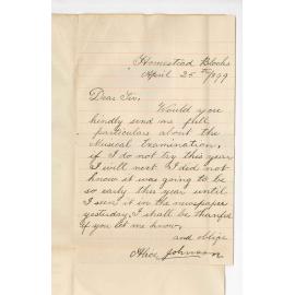 Alice Johnson - Homestead Blocks - Enquiring about music examinations