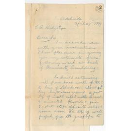 Walter C Torode - Adelaide - Price for making Water Table at rear Students Room