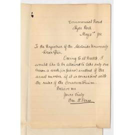 Miss Emily M Verco - Hyde Park - Enquiring about taking one piano lesson a week at the Conservatorium