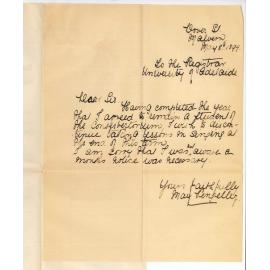 May Pengelly - Malvern - To discontinue taking lessons in singing at the Conservatorium