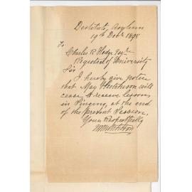 May Hutchison - Destitute Asylum - Discontinuing lessons in Singing