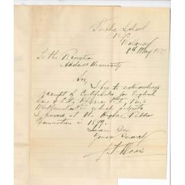 J F Davis - Public School Rye Walloway - Acknowledging receipt of Certificates