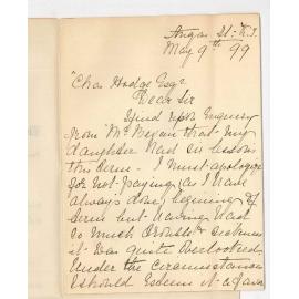 Emily Hooper - Kent Town - Apology for late payment for her daughter's studies at the Conservatorium