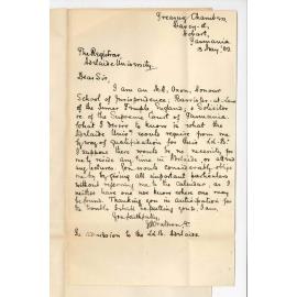 J B Waldron Jr - Hobart Tasmania - Admission to the LLB