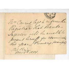 Mrs Cairus - Port Pirie - Withdrawing candidate Maud Ingerson from Primary practice Examination