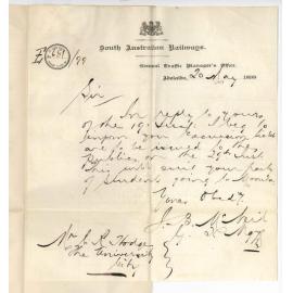 J B McNeil - General Traffic Manager - SA Railways - Adelaide - Excursion fees to University students