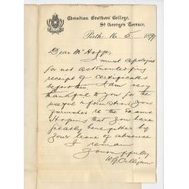 W G Culligan - Christian Brothers College Perth - Acknowledging receipt of Certificates