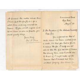 Miss E M Verco - Hyde Park - Possibility to make up piano lessons at the Conservatorium missed last term without paying the fees