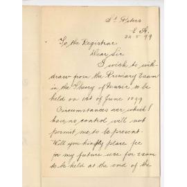 Miss Evelyn Devonshire - St Peters - Withdrawing from Primary Theory Exam - Requesting to place the fee for future exam