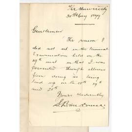 S B Von Doussa - The University - Unable to attend Terminal Examination owing to illness