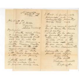 Reverend John Watts - Kapunda - Miss Hannah Watts unable to attend Primary Practice Examination owing to illness