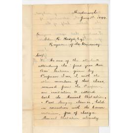 Miss H May Whillas - Hindmarsh - Invitation from Professor Ives to attend part singing class at Conservatorium