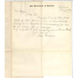 Miss Ada Malin - University - Application for one term leave owing to ill health