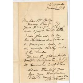 Reverend John Watts - Kapunda - Forwarding doctors certificate of Miss Hannah Walters illness